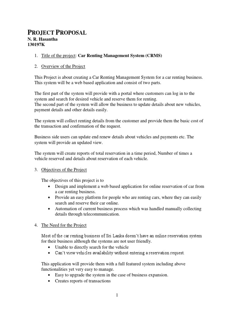 Car Renting Management System Proposal | PDF | Php | Web Application