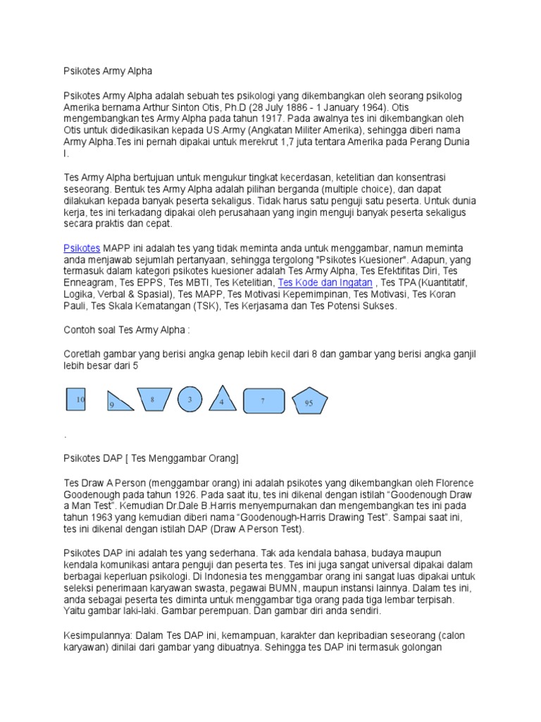 Psikotes Army Alpha Psikotes Army