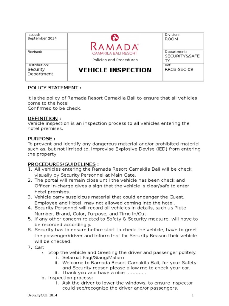 Vehicle Inspection.sop.9 Safety