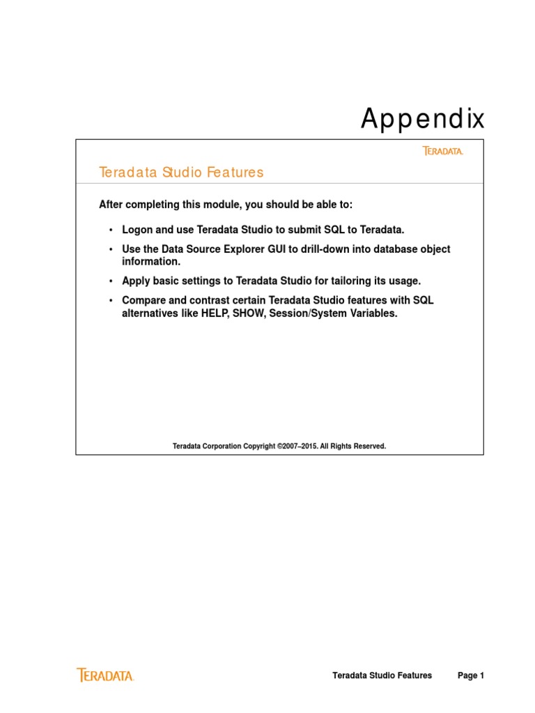 Teradata Studio Features PDF Databases Database Index
