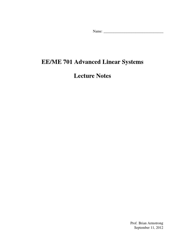 Advanced Linear Systems Lecture Notes | PDF | Eigenvalues And ...