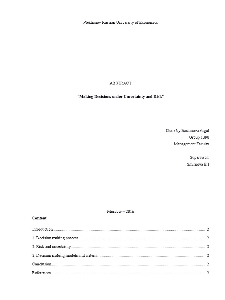 Making Decisions Under Uncertainty and Risk | PDF | Risk | Risk Aversion