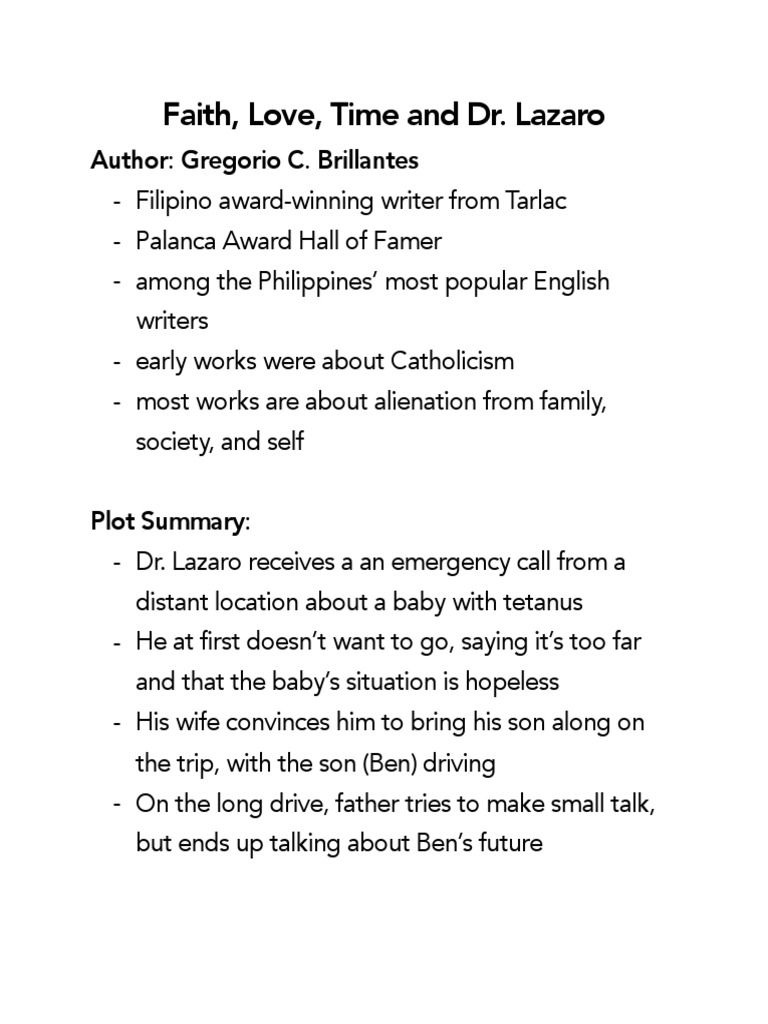 Plot summary of the story faith love time and dr. lazaro picture