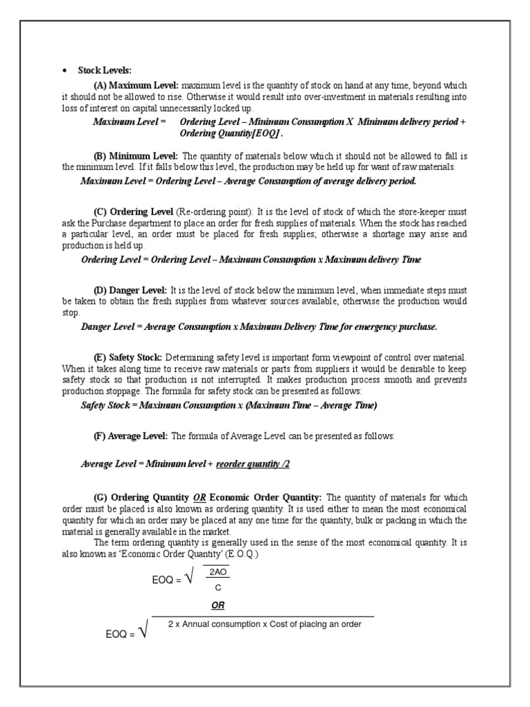 Stock Levels PDF