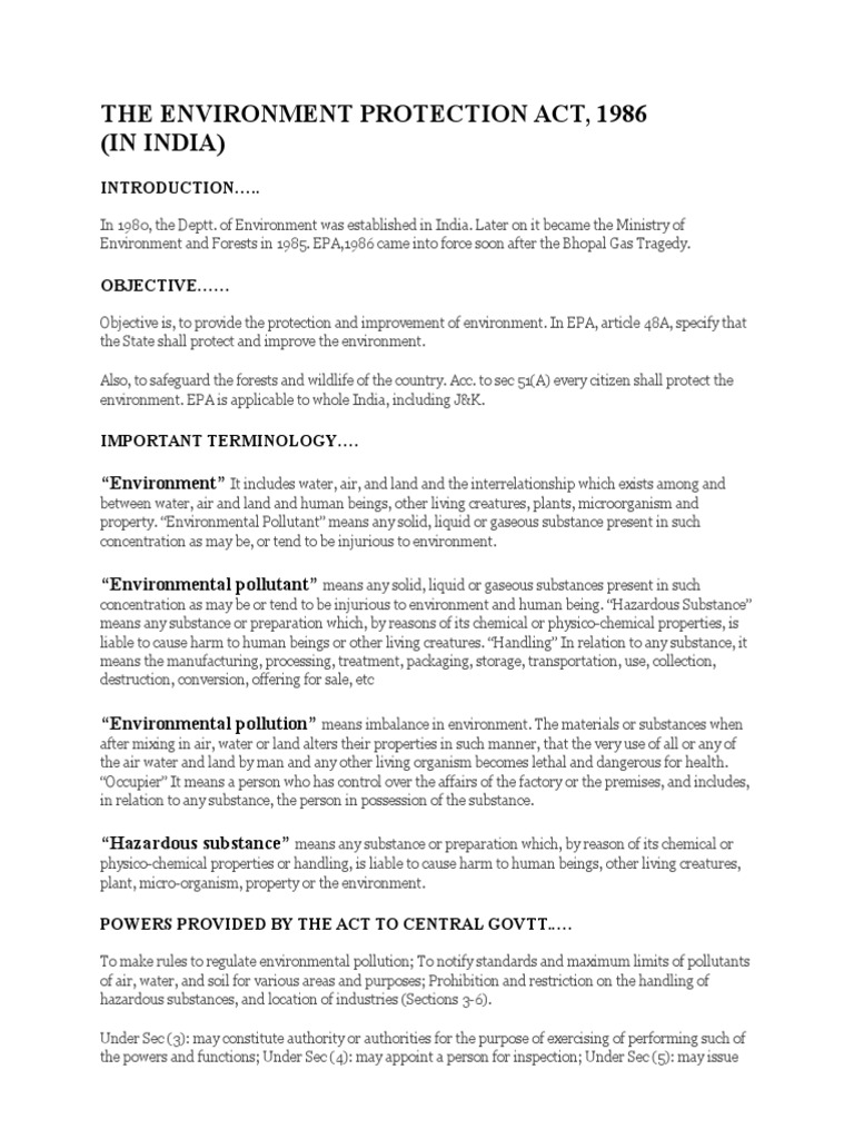Objectives of the Environment Protection Act | PDF | Waste | Hazardous ...