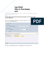 Deactivating Hold Functionality in Purchase Order Screen