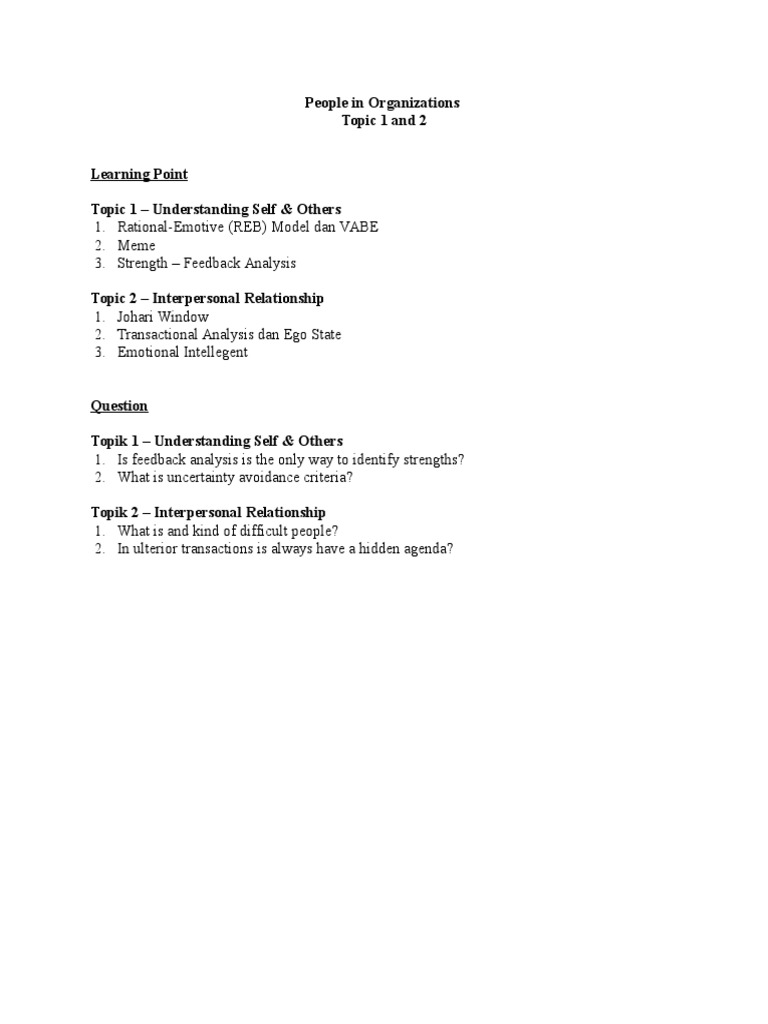 Understanding Self and Interpersonal Dynamics | PDF | Clinical ...
