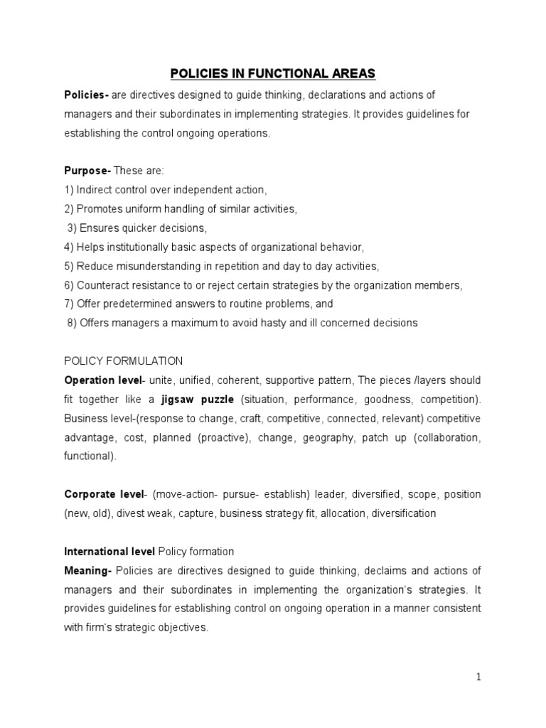 Policies Across Functional Areas | PDF | Strategic Management ...