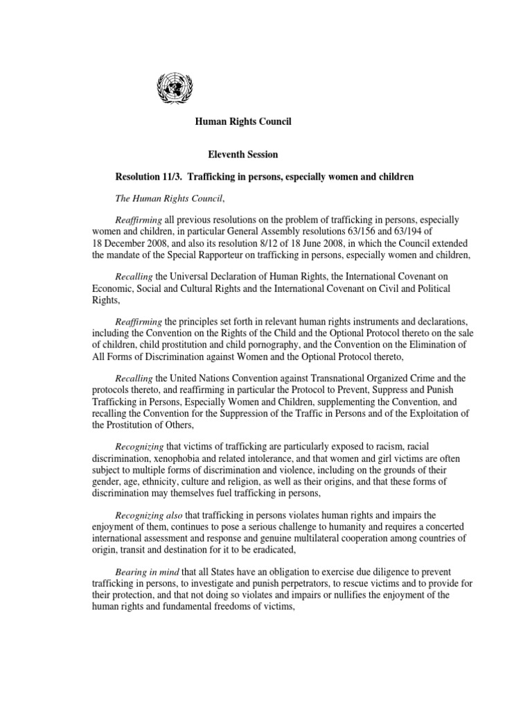 Sample Resolution On Human Trafficking PDF Human Trafficking