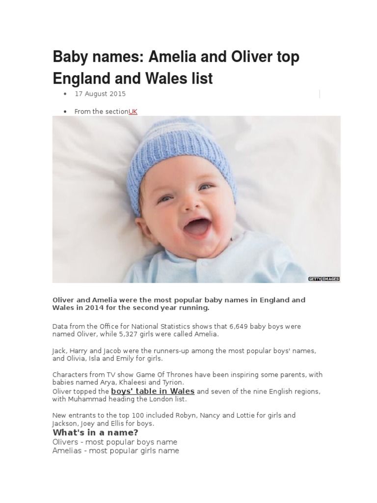 Top Baby Names in England and Wales 2014 | PDF | Social Science