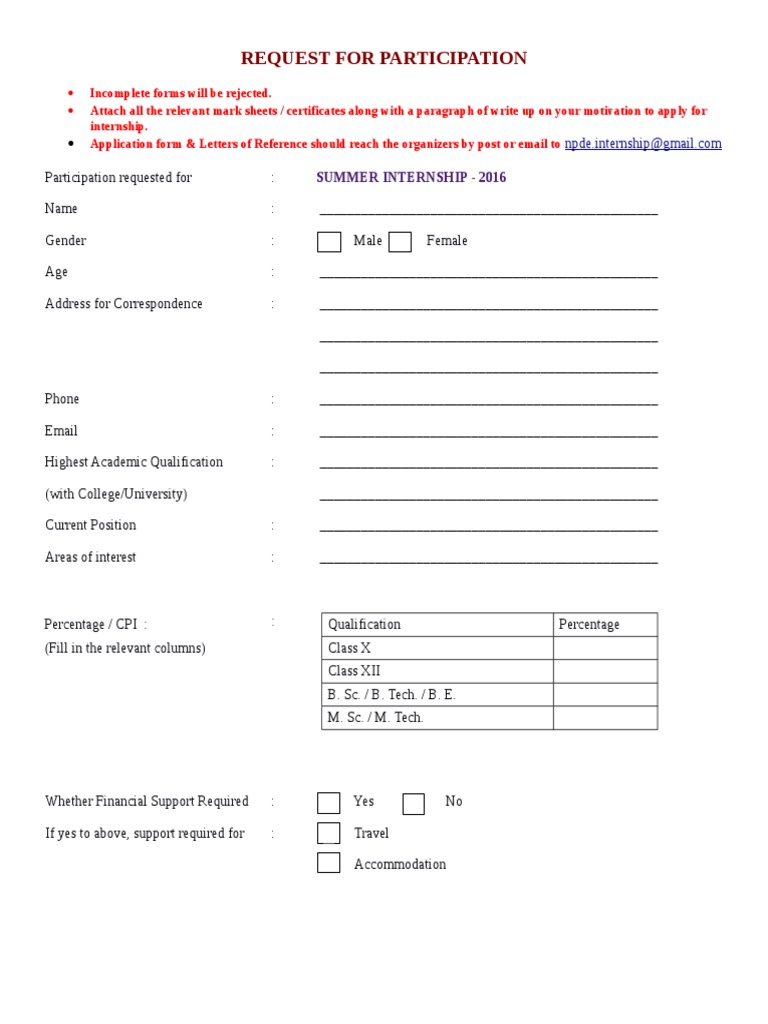 Request For Participation: Summer Internship - 2016 | PDF | Social Science