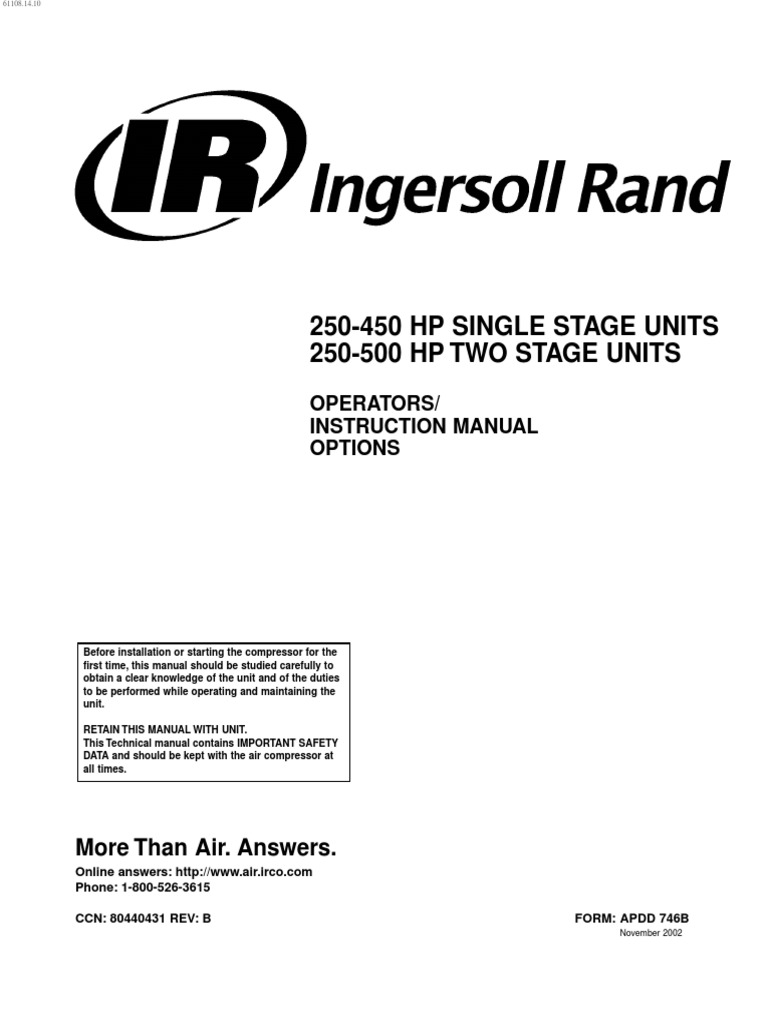 Manual de Operacion de Compresor Ingersoll Rand | Gas Compressor | Switch