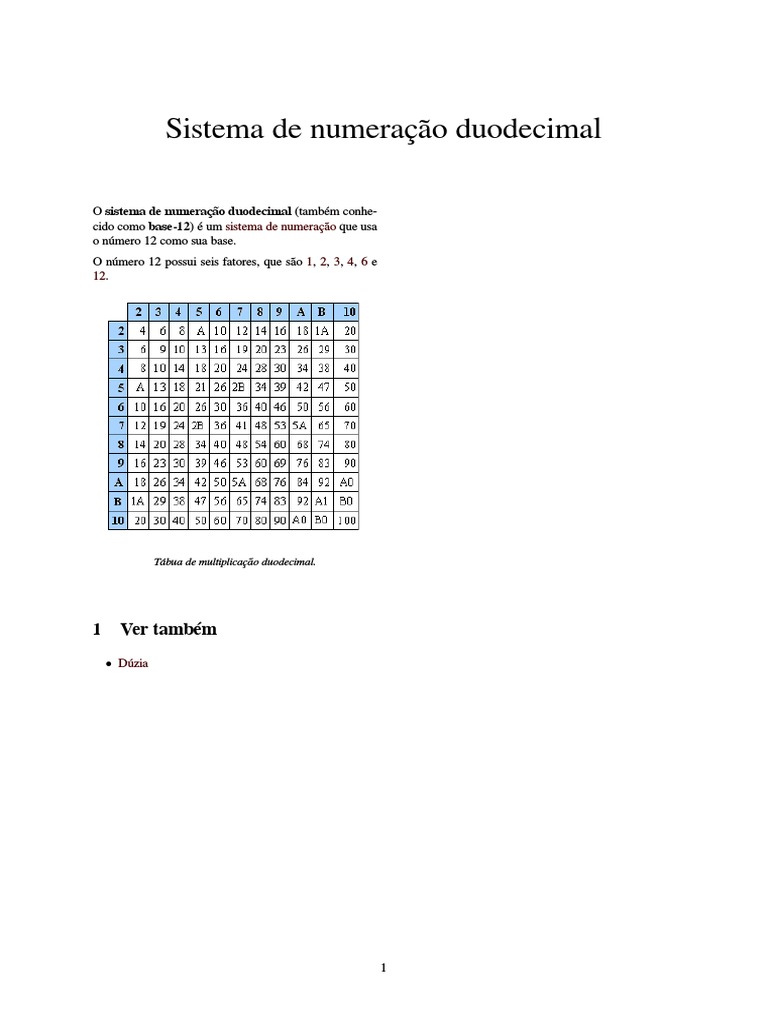 Sistema de Numeração Duodecimal | PDF | Métodos e Materiais de Ensino ...
