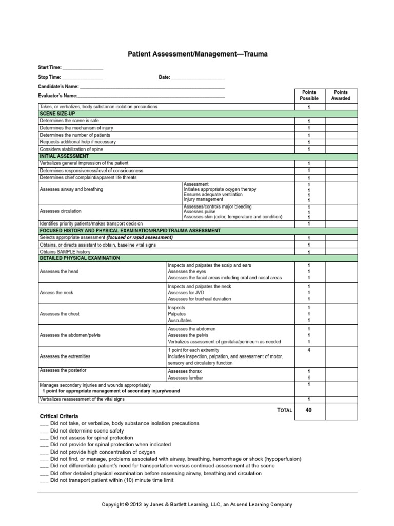 Patient assessment Trauma Major Trauma Physical Examination