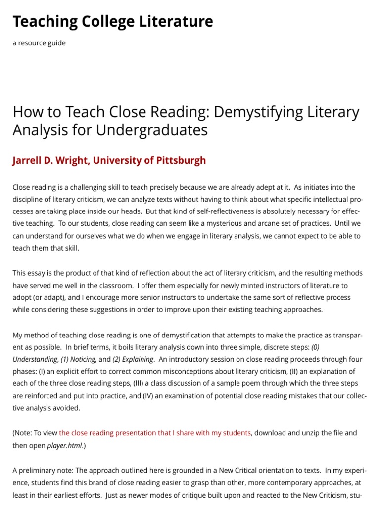 Demystifying Close Reading Techniques | PDF | Literary Criticism ...