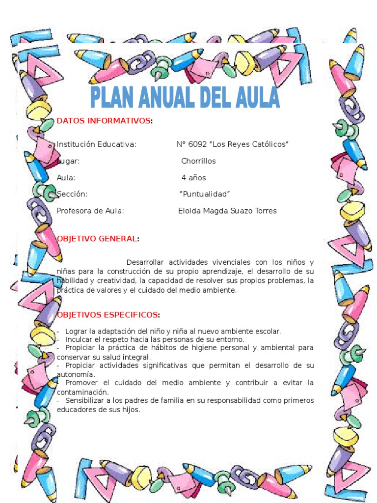 Plan Anual Del Aula | Descargar gratis PDF | Jardín de infancia | Maestros