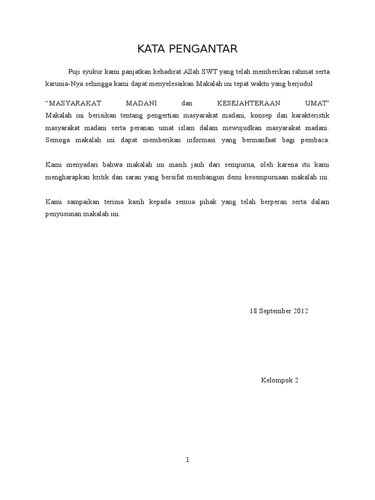 Masyarakat Madani Dan Kesejahteraan Umat