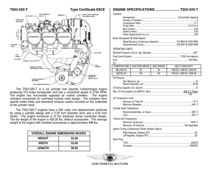 TSIO-520-T Engine Specifications Guide | PDF | Technology & Engineering