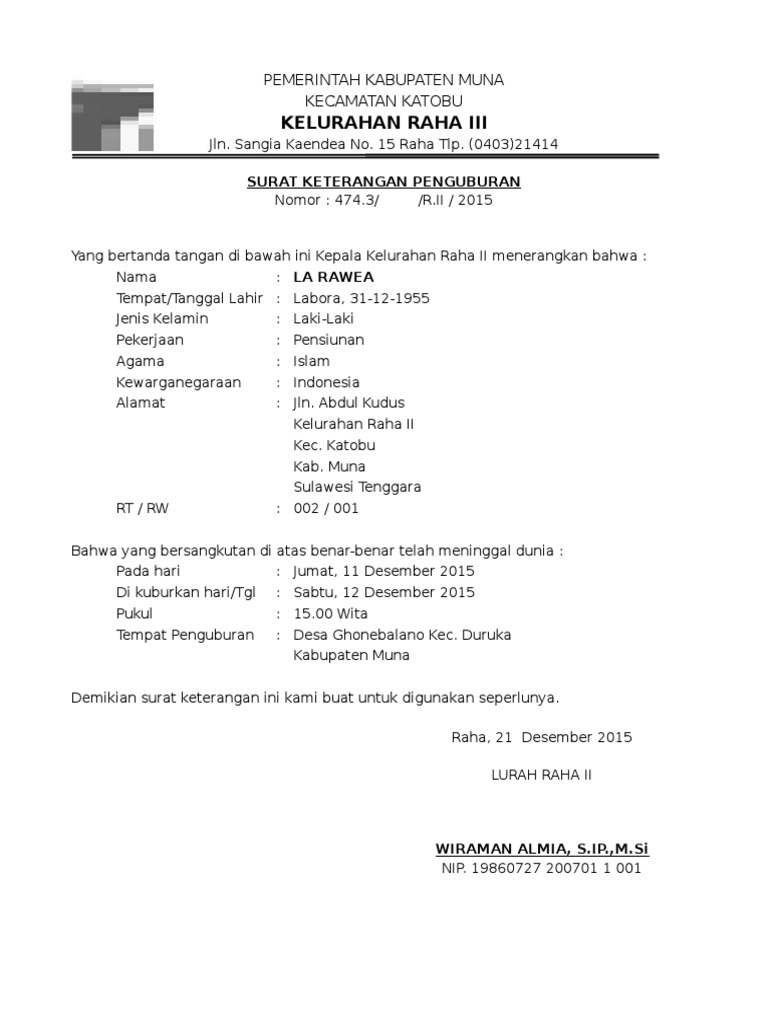 Surat Keterangan Penguburan