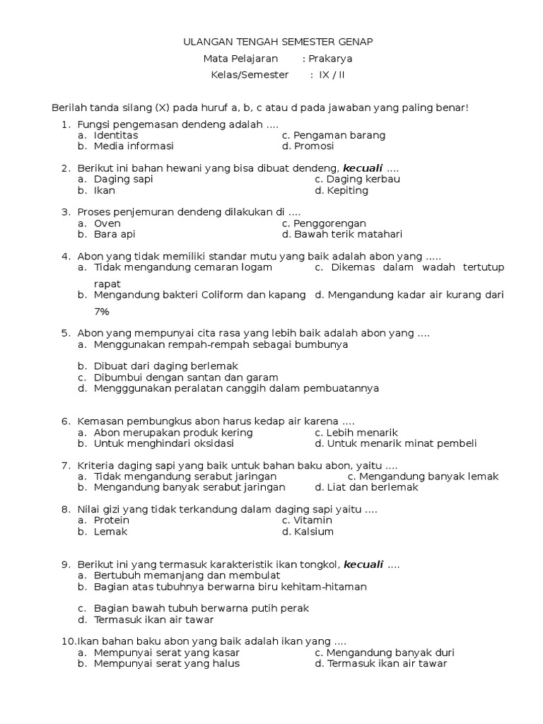 Uts Prakarya Kelas Ix Semester 2