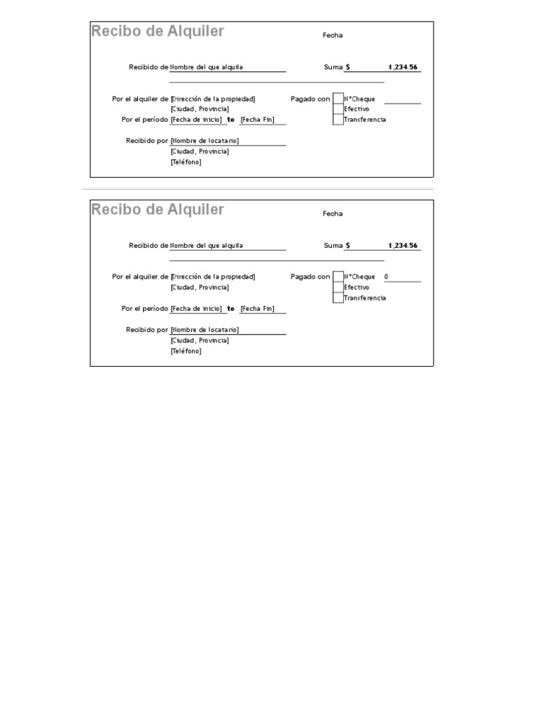 Recibo de Alquiler en Excel