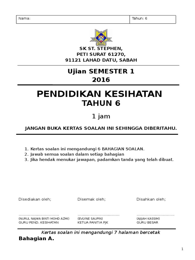 Pendidikan Kesihatan Tahun 6  PDF