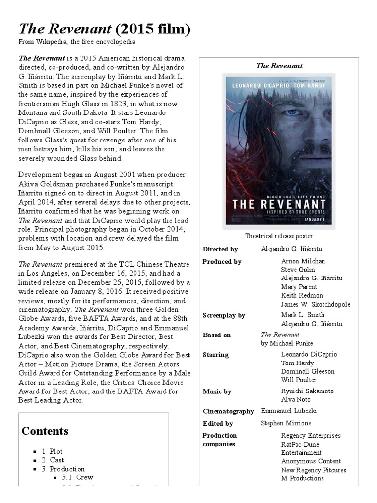 The Revenant (2015) Film Overview | PDF | Cinema | Leisure