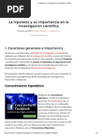 La Hipotesis y Su Importancia en La Investigacion Cientifica