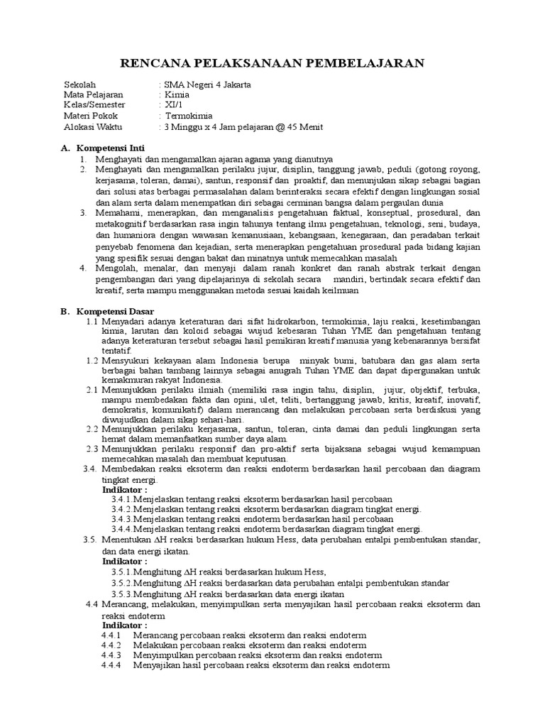 RPP Termokimia Kurikulum 2013
