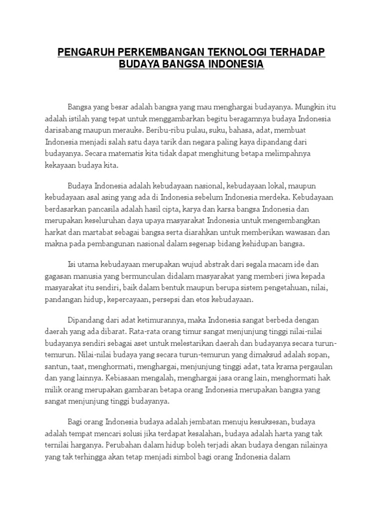 Pengaruh Perkembangan Teknologi Terhadap Budaya Bangsa Pdf