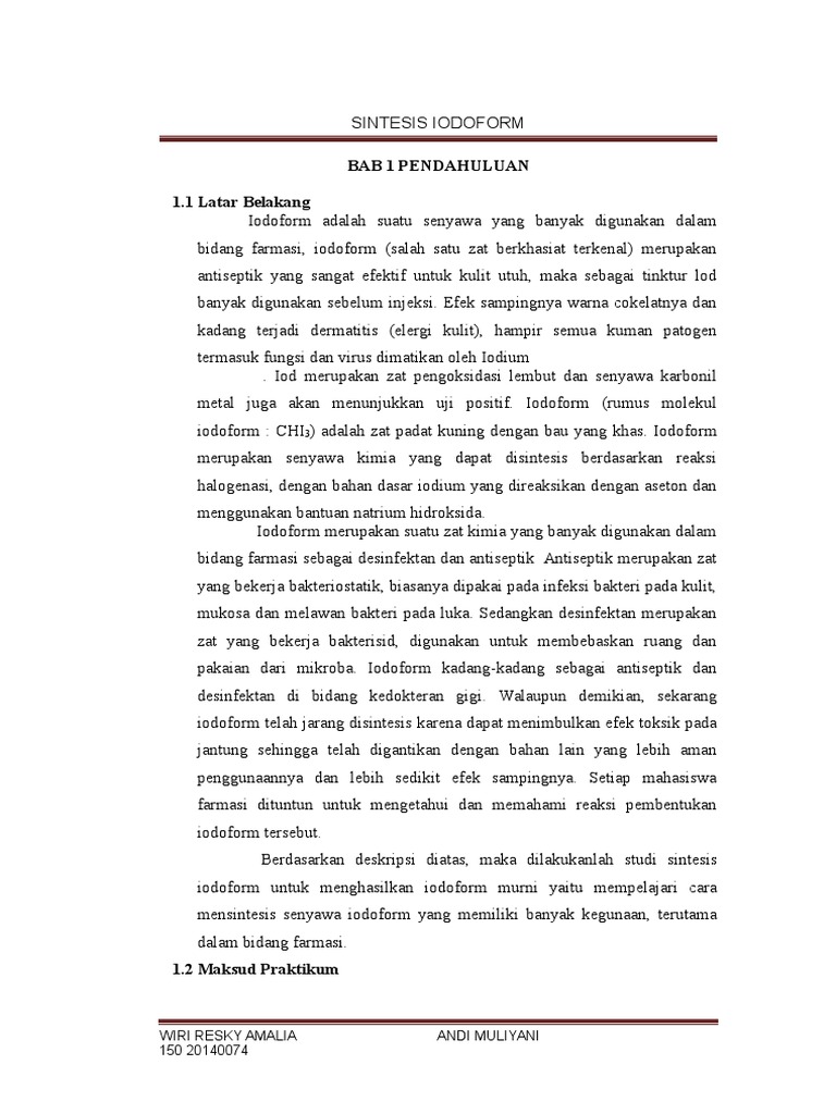 Laporan II - Sintesis Iodoform 2016 (Wiri Resky Amalia)