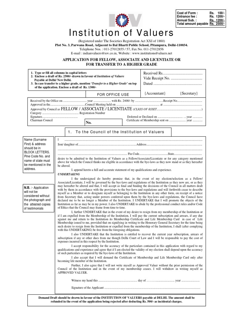 Application for Valuers Membership | PDF