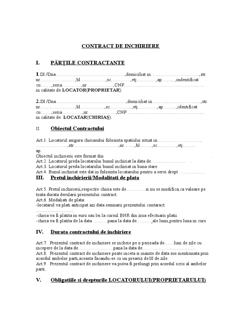 Contract de Închiriere PDF