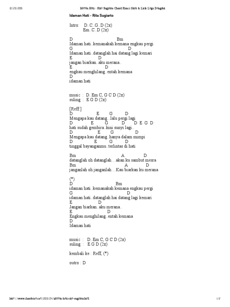 Idaman Hati Rita Sugiarto Chord Kunci Gitar Lirik Lagu Dangdut Pdf