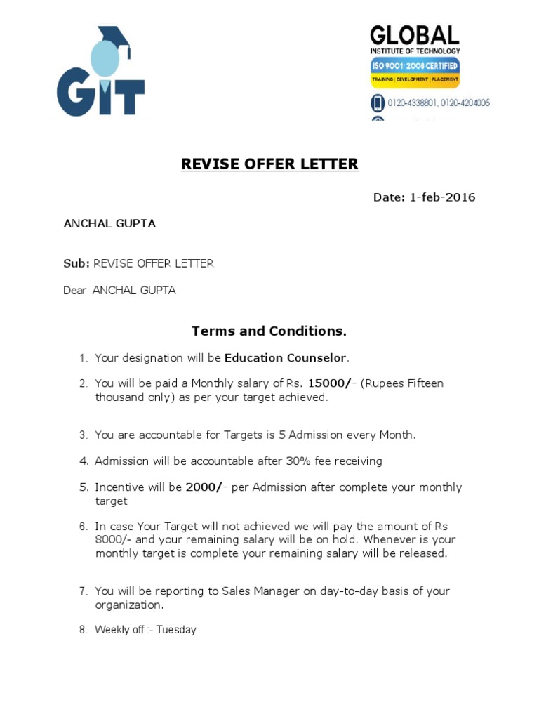 Anchal Gupta Offer Letter | PDF