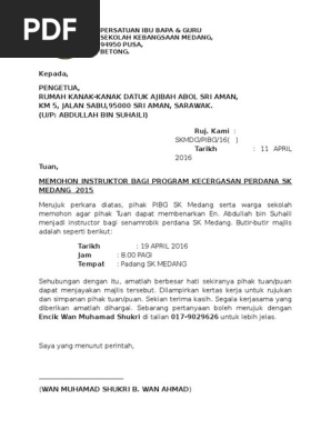 Surat Mohon Instruktor Senamrobik 2016