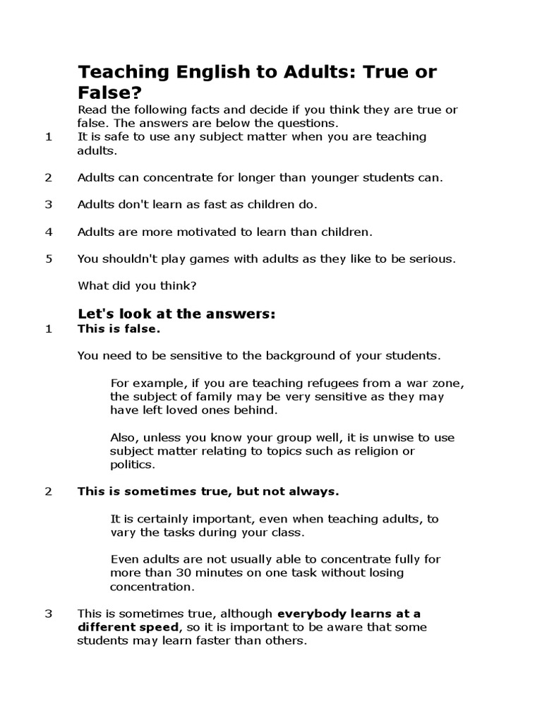 Teaching English to Adults: Key Insights | PDF | Adult Education | Teaching