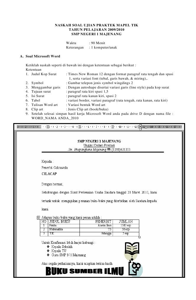  Soal  Ujian  Praktek  TIK SMP Microsoft  Word 