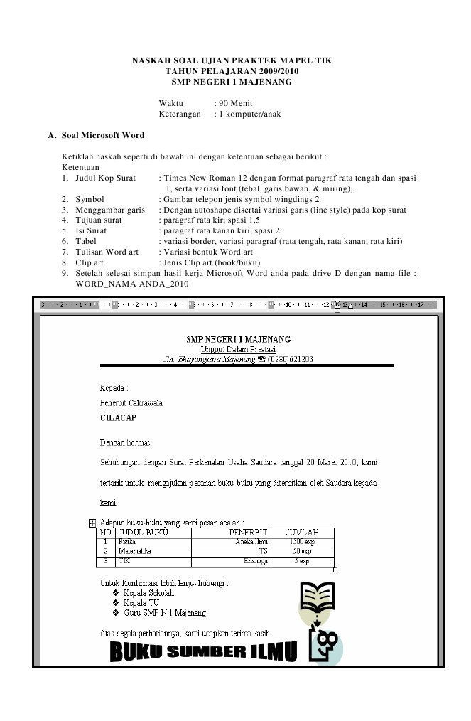  Soal Ujian Praktek TIK SMP Microsoft Word