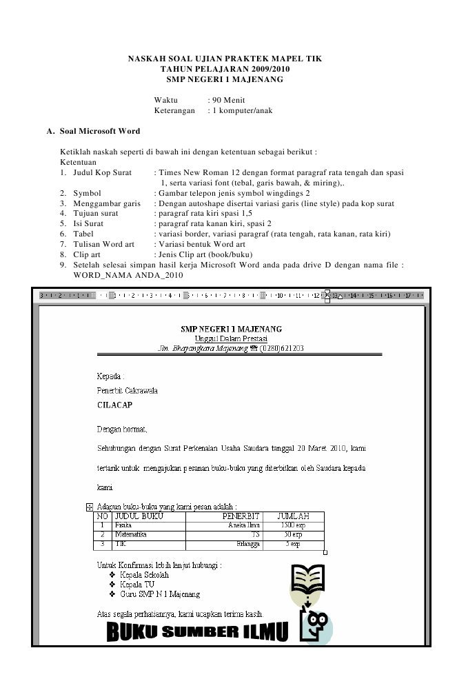 Soal Ujian Praktek TIK SMP Microsoft Word Soal Ujian Praktek TIK SMP Microsoft Word