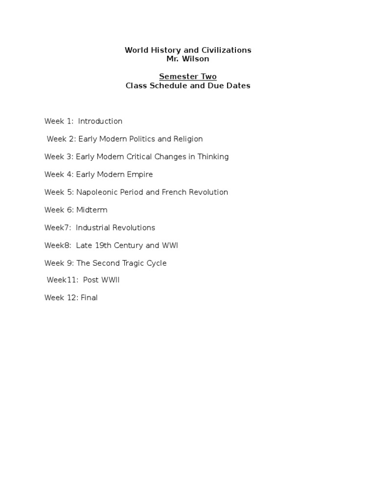 World History Class Schedule & Topics | PDF