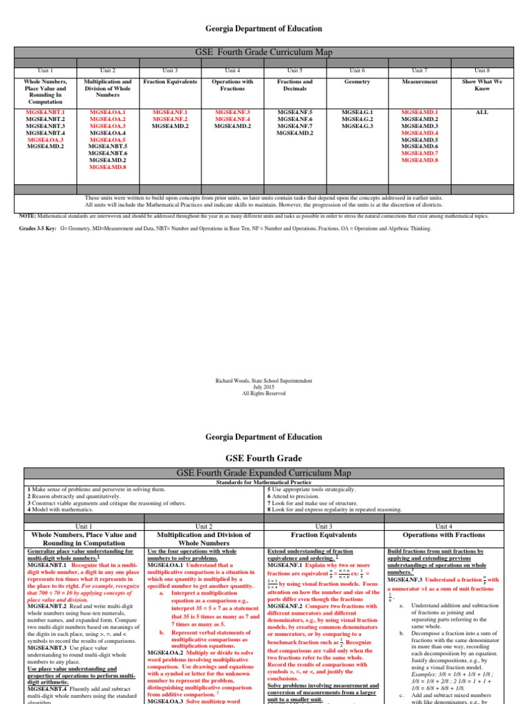 4th Math Curriculum Map Pdf Fraction Mathematics Division