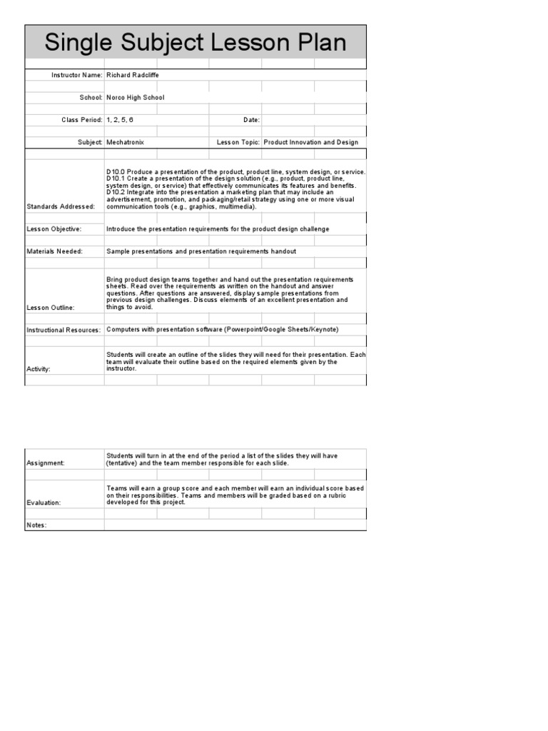 Mechatronix Lesson Plan mcs2 - Sheet1 | PDF