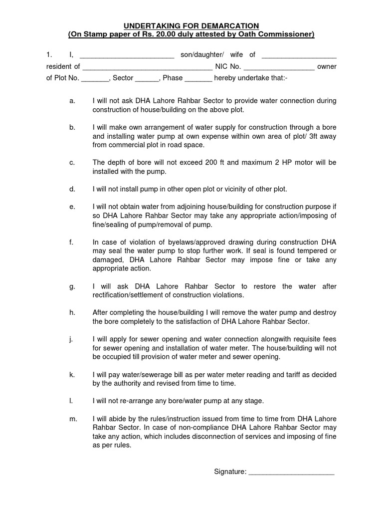 Undertaking For Demarcation | PDF | Finance & Money Management ...