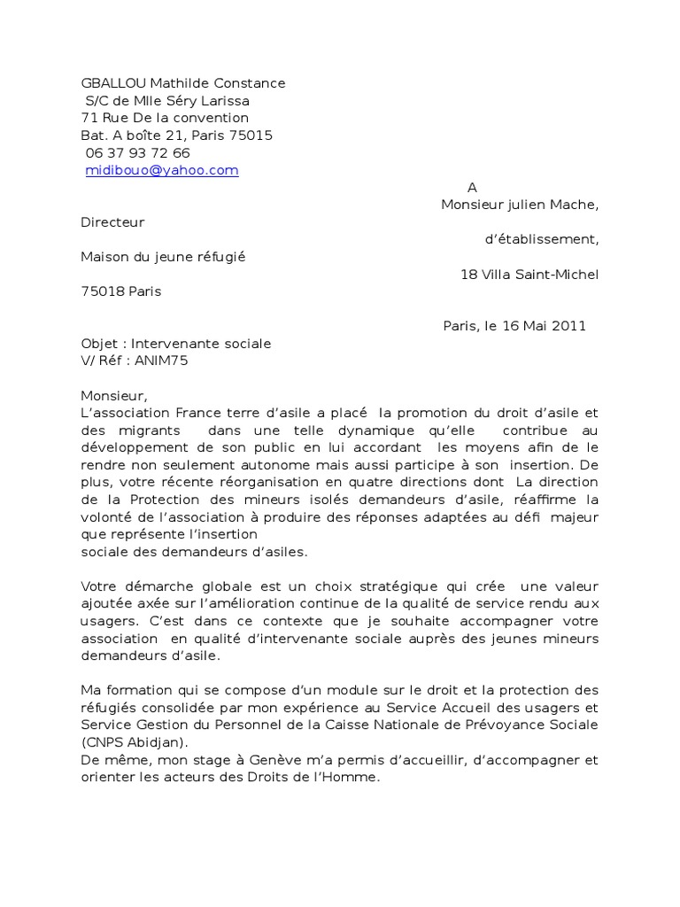 Lettre de Motivation France Terre D'asile 2  PDF