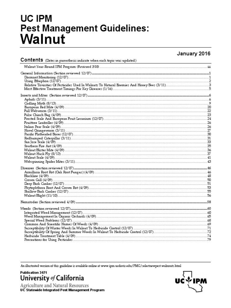 Walnut Uc Ipm Pest Management Guidelines PDF Pesticide Biological Pest Control