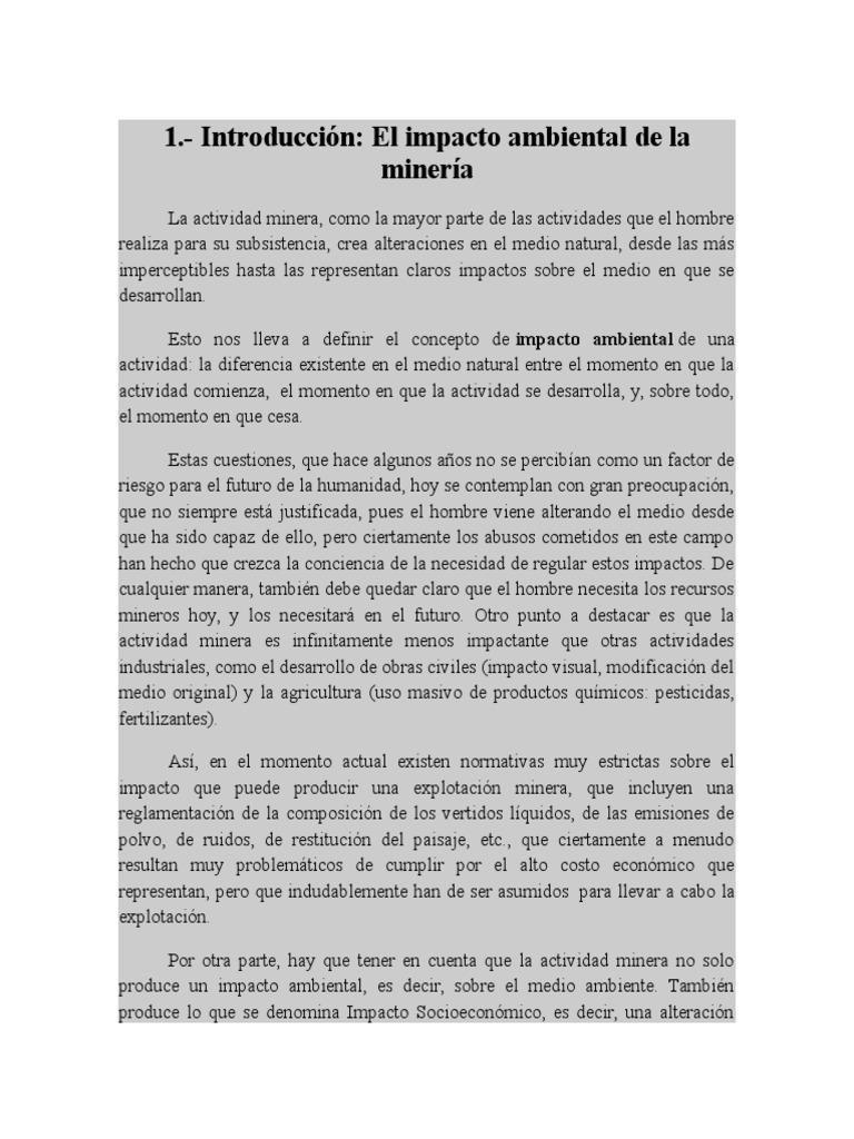 Impacto Ambiental de la Minería | PDF | Minería | Entorno natural