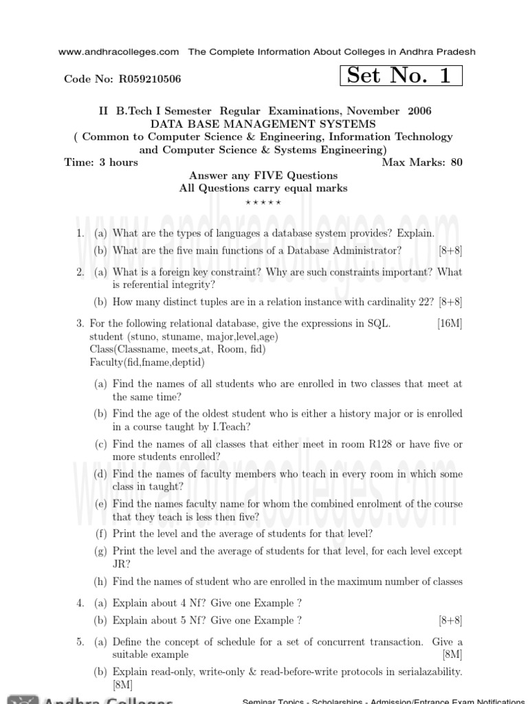 Database Management Systems Exam Papers | PDF | Computers