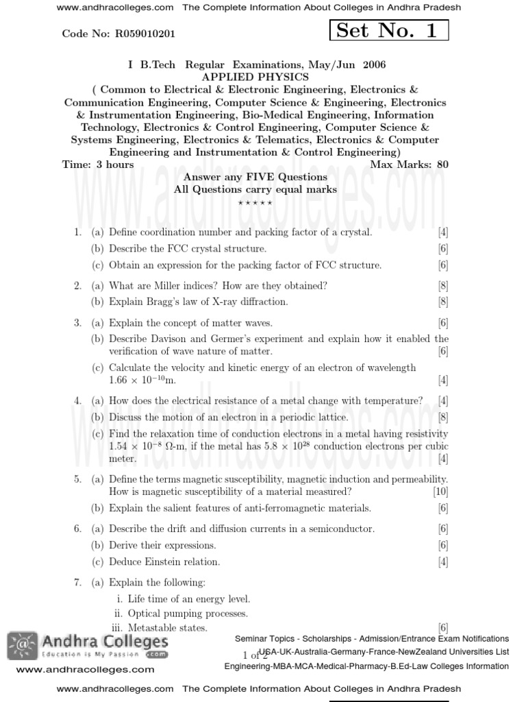 B.Tech Applied Physics Exam Questions | PDF | Teaching Methods ...