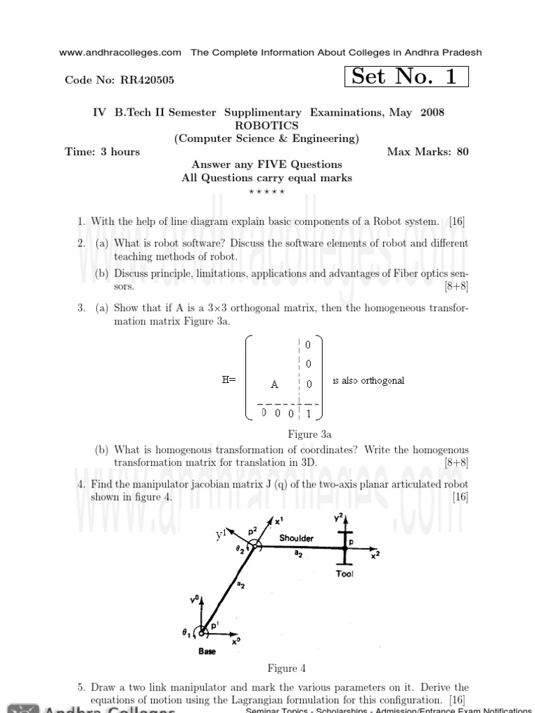 Rr720505 Robotics Pdf Kinematics Robot